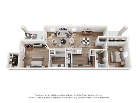 Floor plan for 2 beds, 2 baths, 1028 sqft